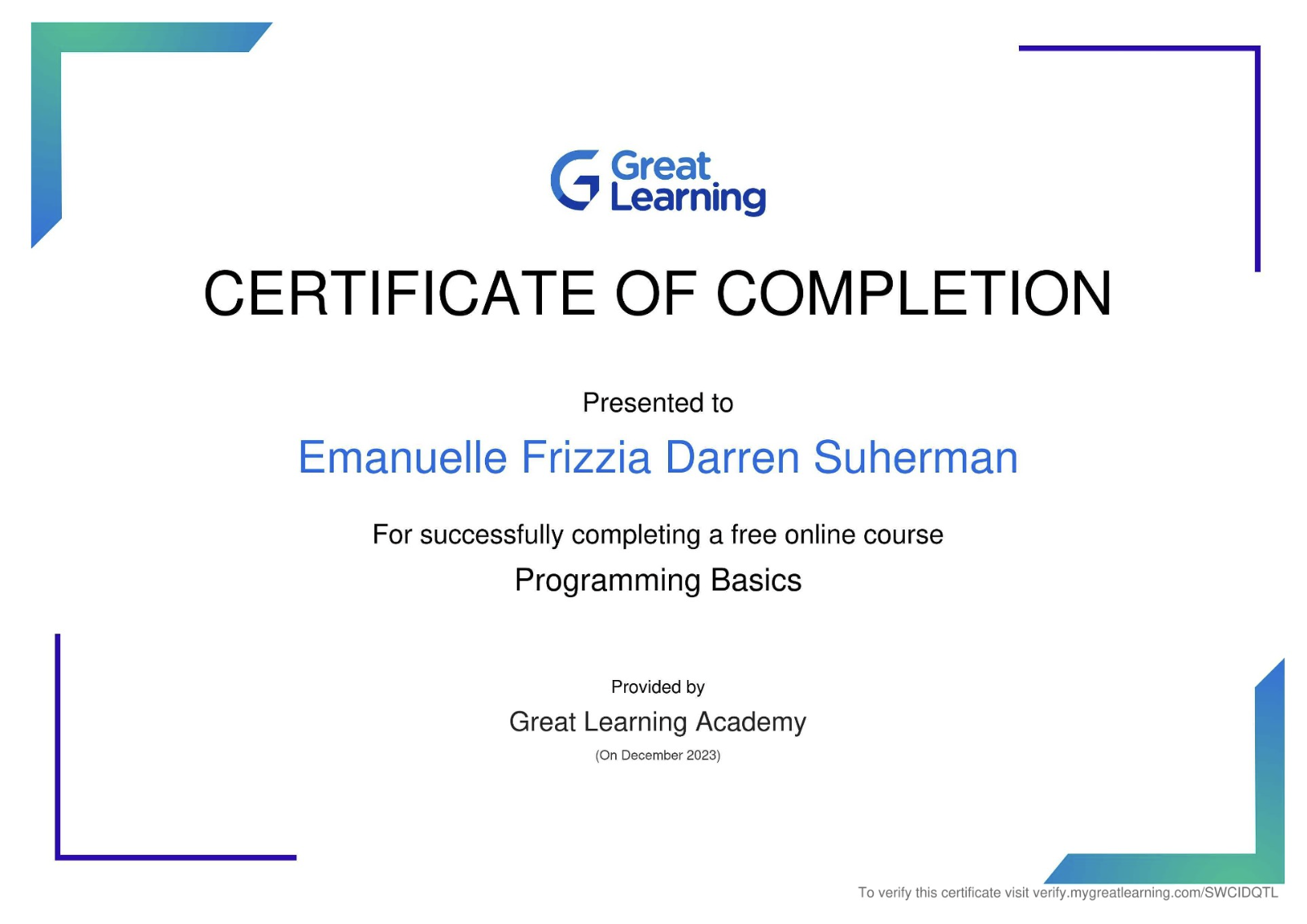 Programming Basic certificate
