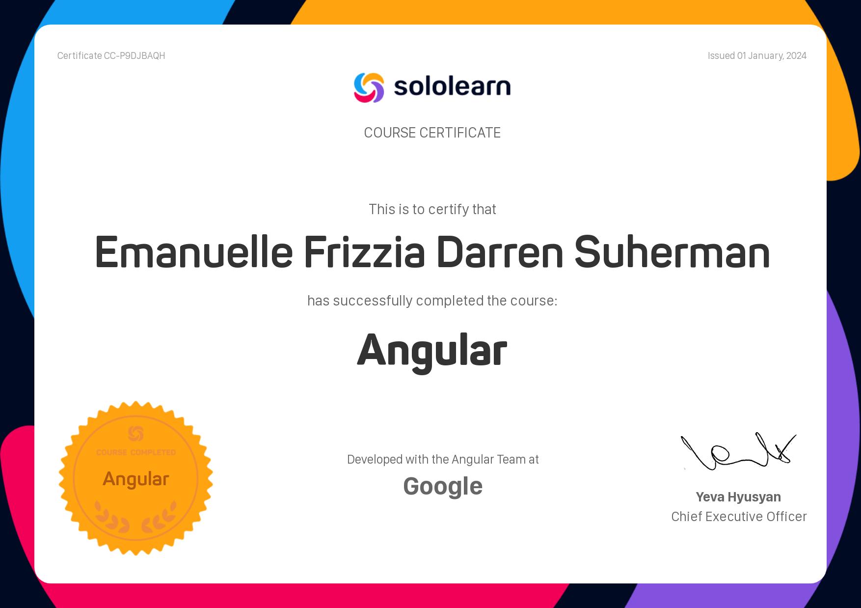 Introduction to Angular certificate