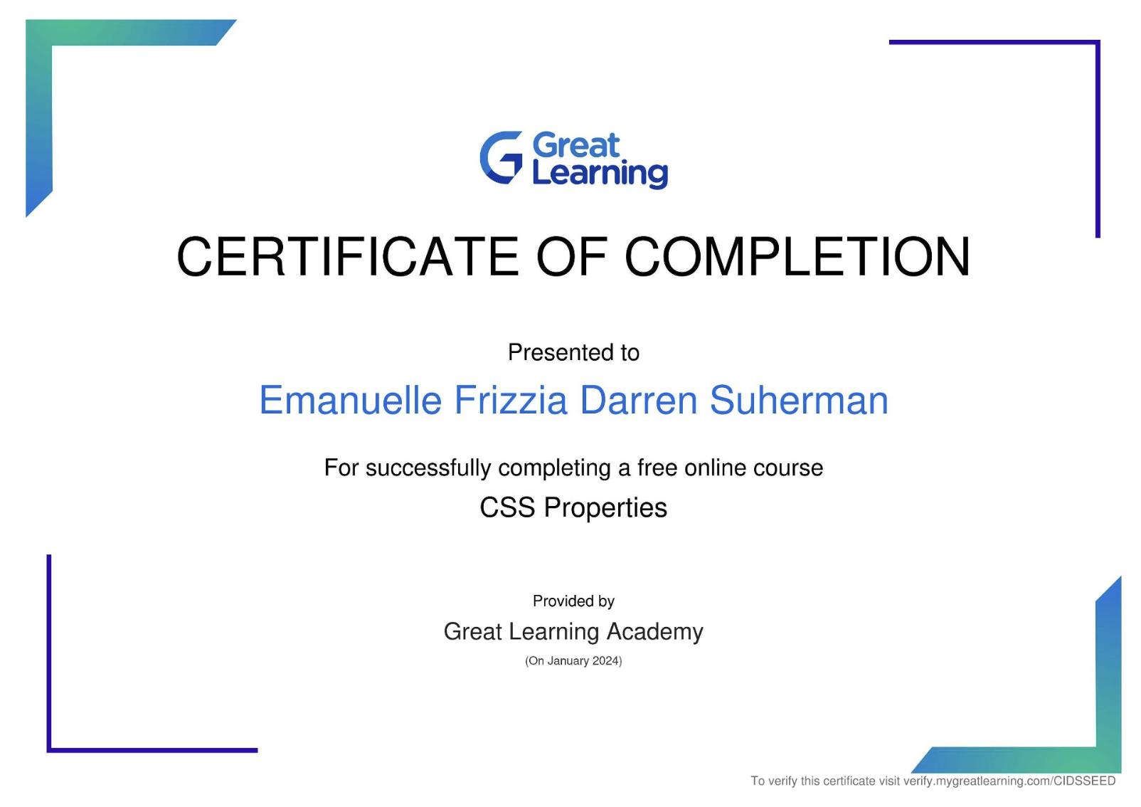 CSS Properties certificate