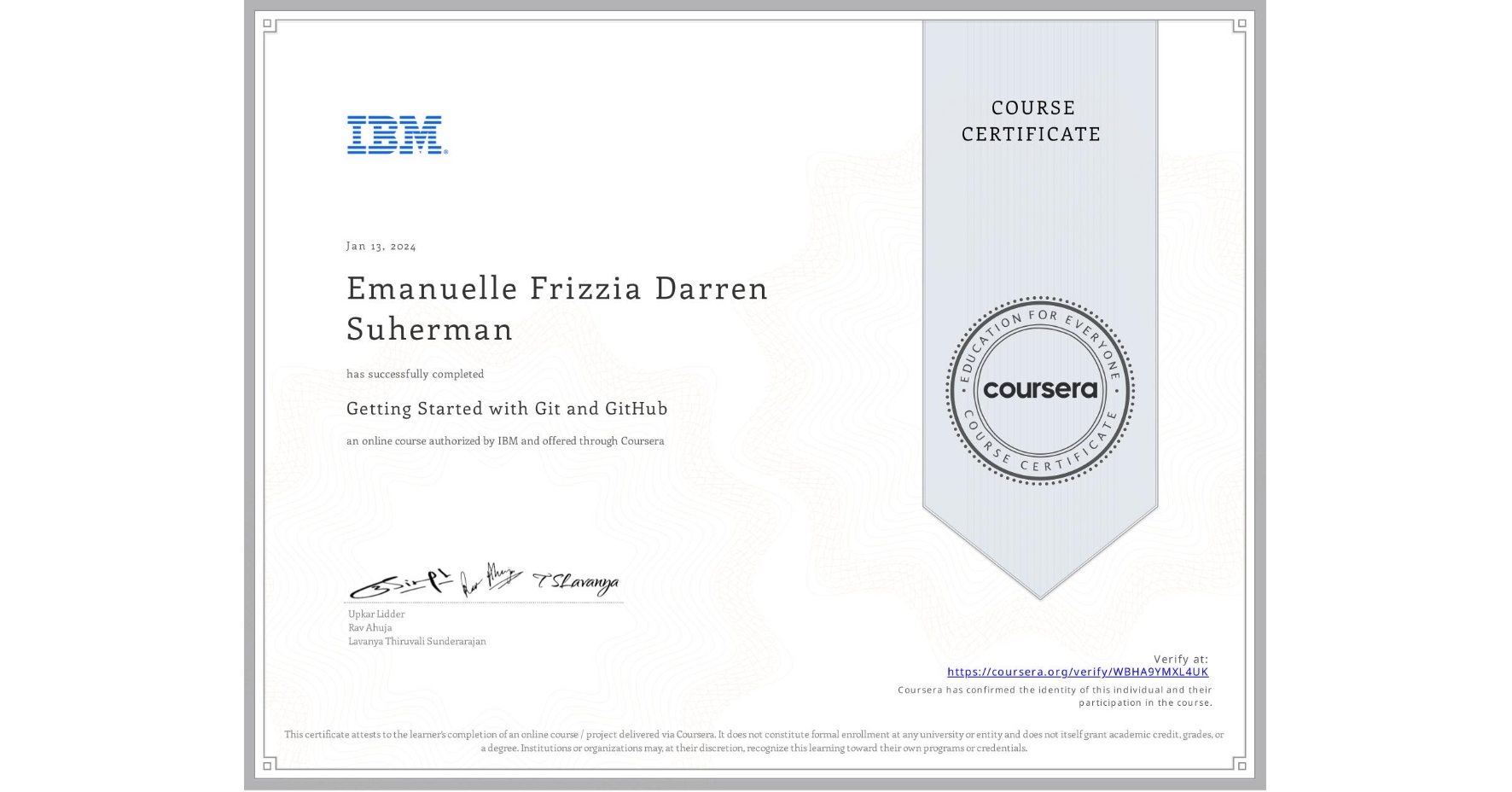 Getting Started with Git and GitHub certificate