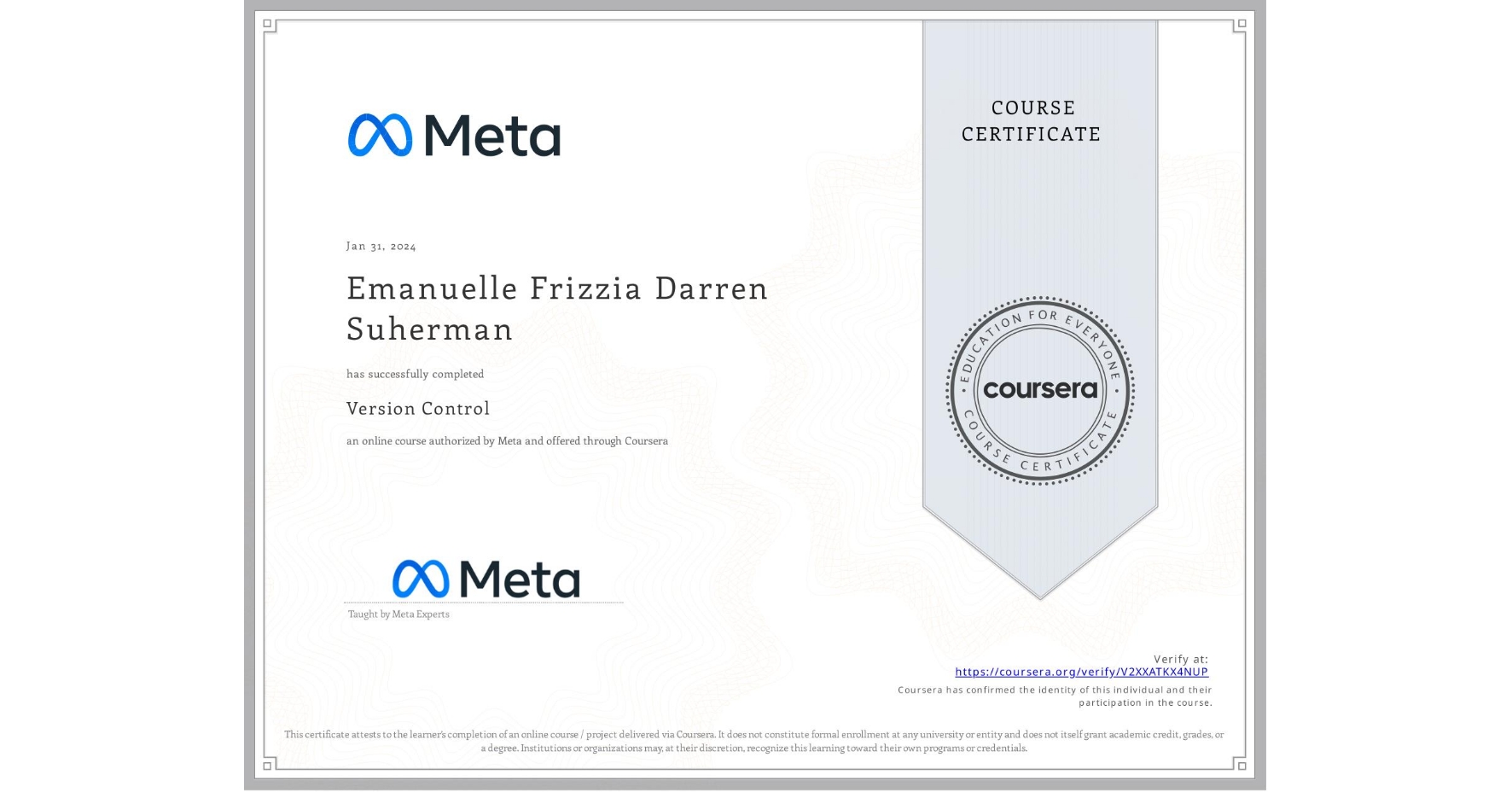 Version Control certificate