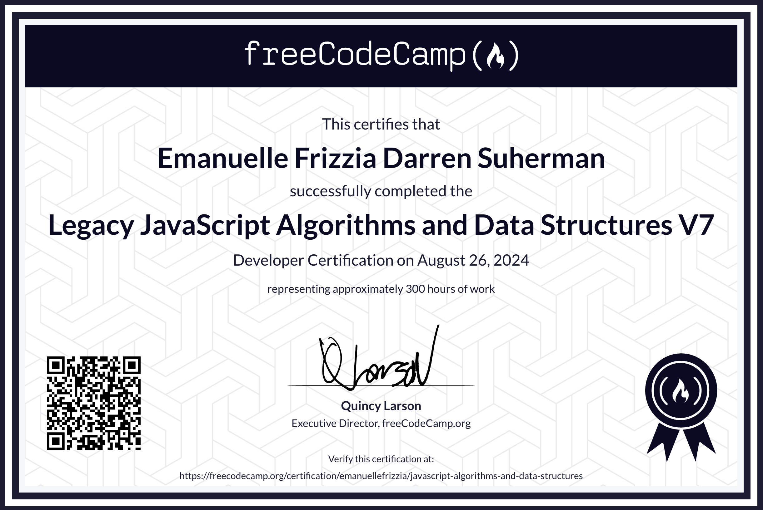 JavaScript Algorithms and Data Structures certificate