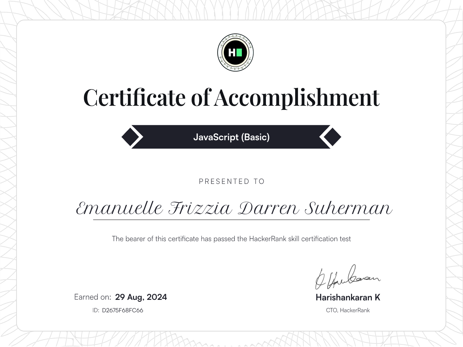 HackerRank Javascript certificate