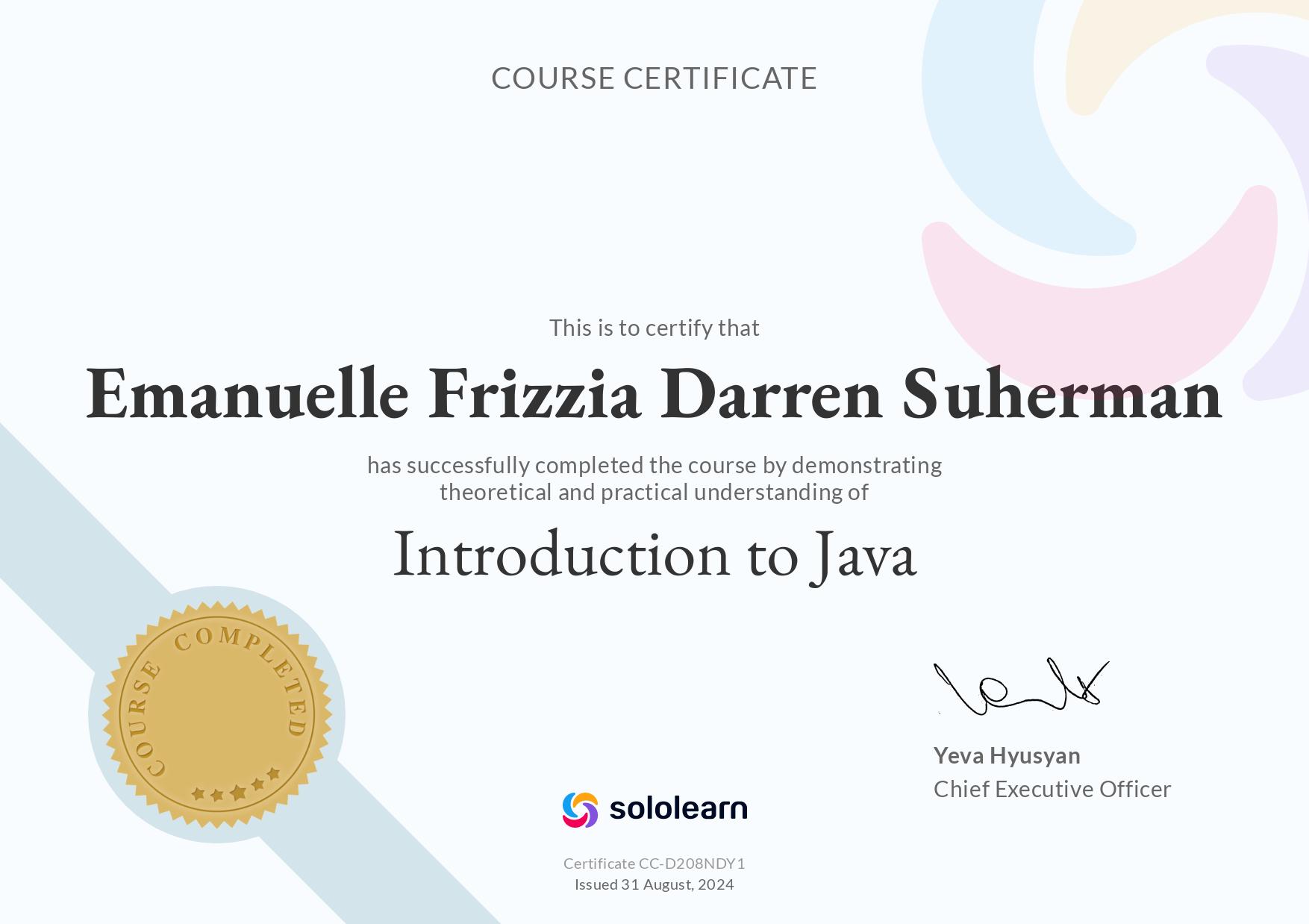Introduction to Java certificate