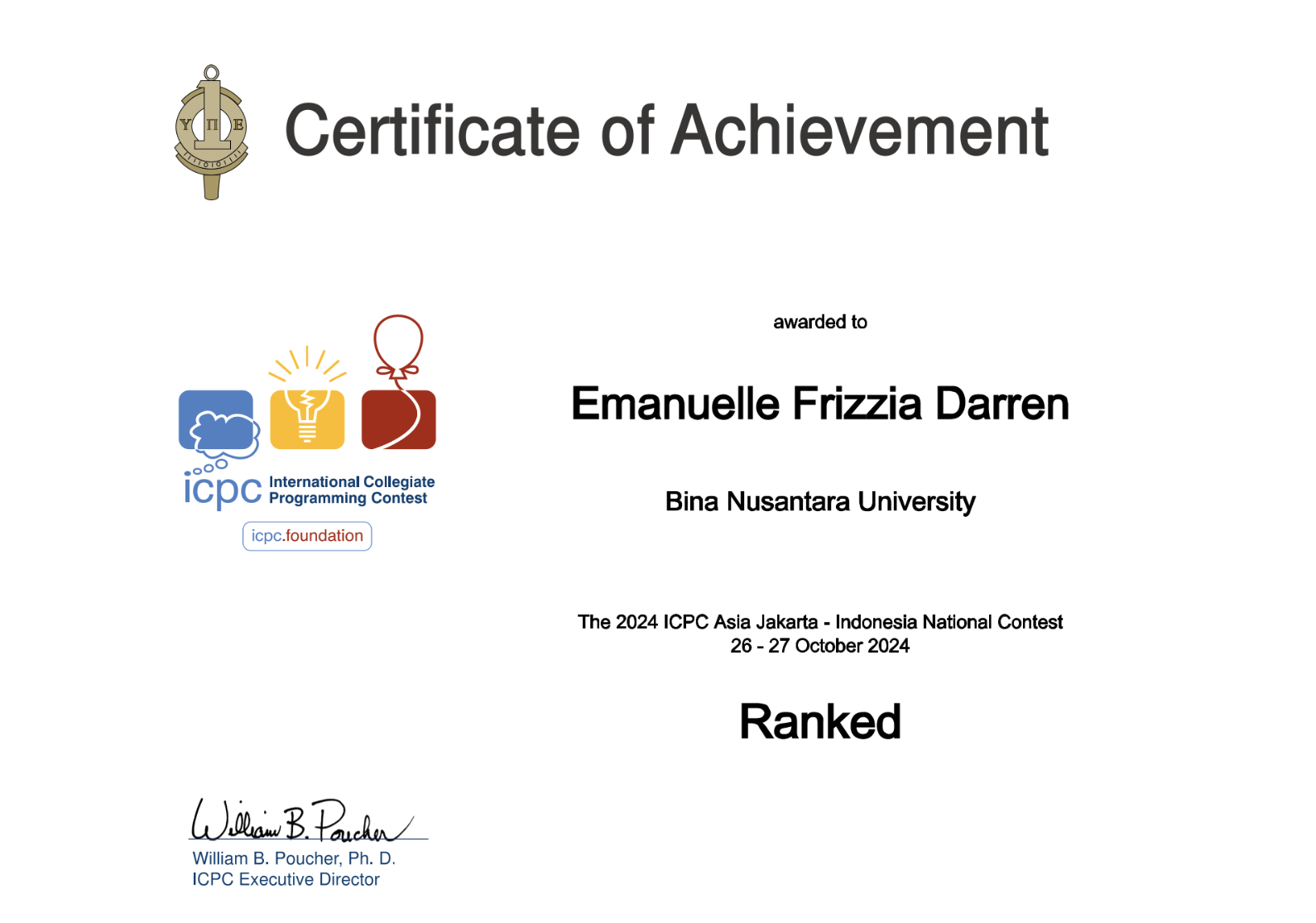 ICPC INC 2024 certificate