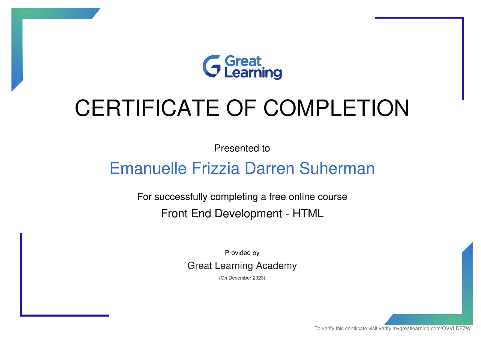 Front End Development - HTML certificate