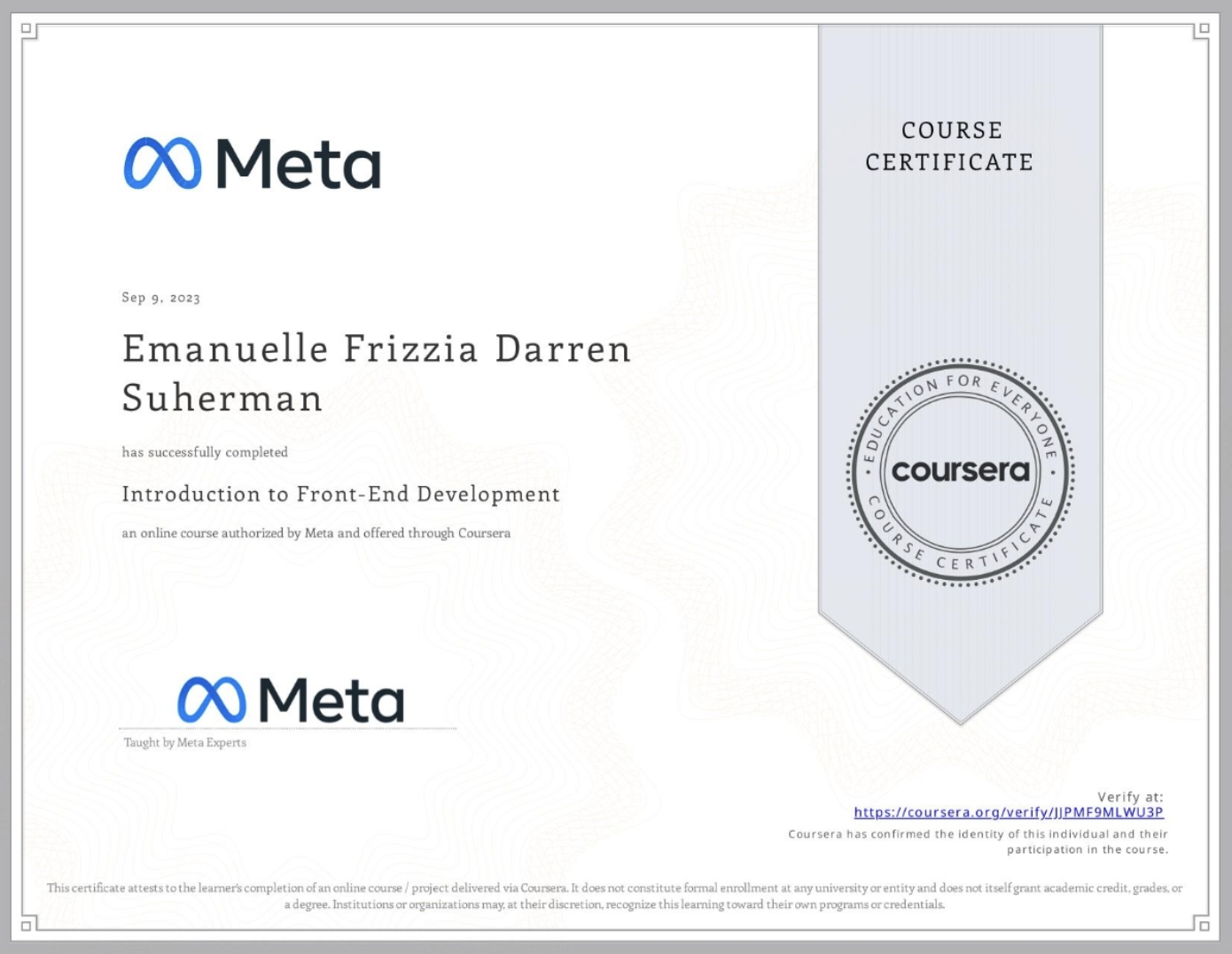 Introduction to Front-End Development certificate